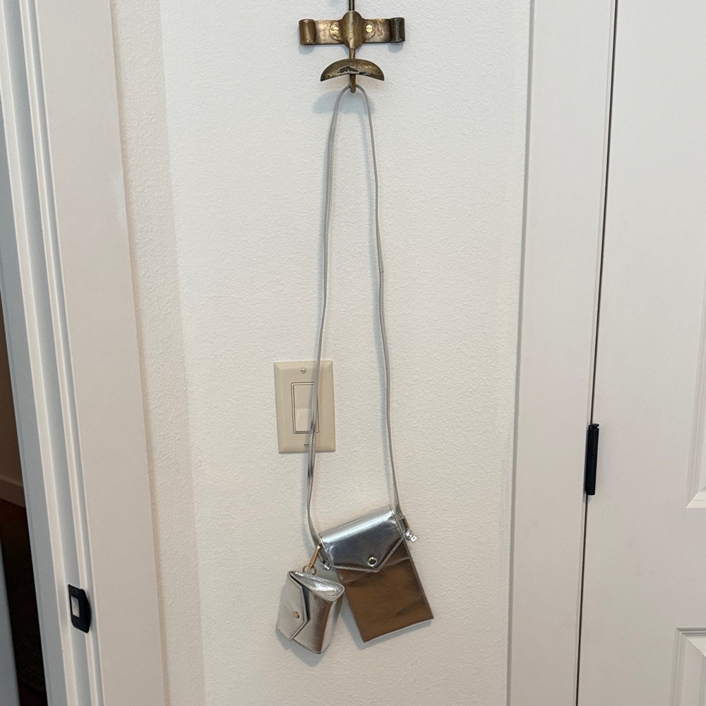 J. Crew Silver Metallic Crossbody with Coin Pouch